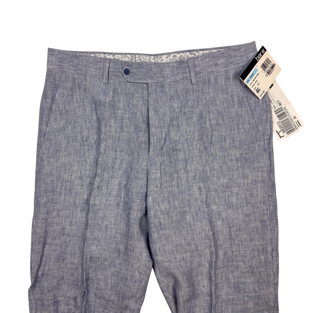 Bar III Dress Pants Mens 31x30 Blue Slim Fit 100% Linen Chambray Flat Front